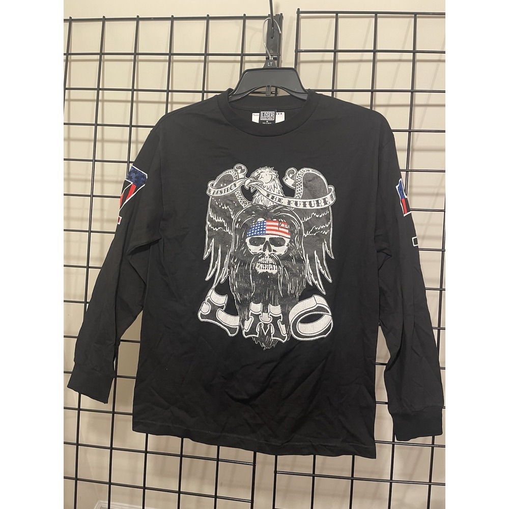 The Loser Machine Company Long Sleeve Crewneck Tee Shirt Black‎ Skull NWT Medium